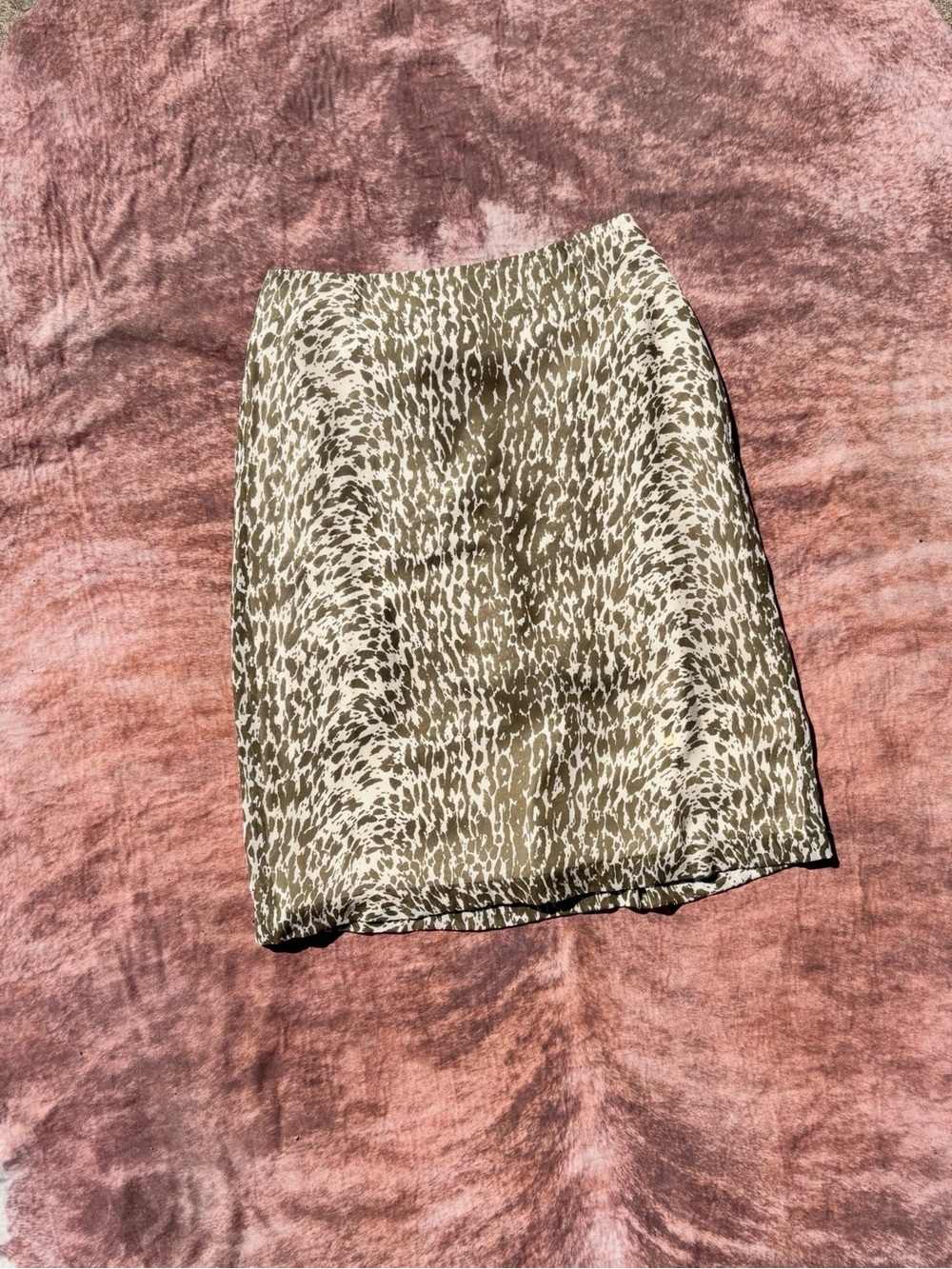 J. Crew Olive and Cream Animal-Print Pencil Skirt
